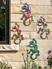 1pc/4pcs Colorful Metal Gecko Wall Decor, Waterproof & Rust-Proof, Garden Supplies, 3D Lizard Hanging Sculpture, Outdoor Garden, Fence, Yard Lighting Decoration, Housewarming Gift, Animal Lover Gift, Holiday Gift - A - View 3