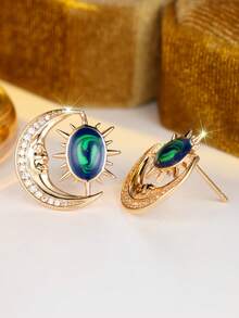 1 Đôi bông tai nữ thiết kế hình Mặt Trời và Mặt Trăng thanh lịch, đính đá Cubic Zirconia trắng, mạ vàng sâm panh - Món quà sang trọng nhân Ngày của Mẹ, thích hợp cho tiệc tùng, đeo hàng ngày và làm quà tặng, phù hợp mọi mùa. - Hồng - Xem 5