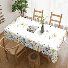 1pc Rectangular Spring Tablecloth, Made Of Polyester Fabric, Decorated With Watercolor Style Wild Flowers And Butterflies Pattern, Washable, Stain-Resistant, Wrinkle-Resistant, Suitable For Party Decor, Kitchen, Picnic And More Occasions - Baby Blue - View 10
