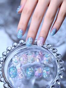 夏季透明泡泡美甲贴纸，超闪亮全息爱心星星卡通美甲贴花，DIY美甲装饰 - 彩色 - 查看 4