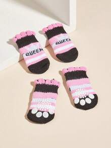 4pcs/Set Anti-Slip Pet Socks, Dog Socks, Cat Socks - Pink - View 1