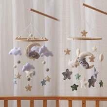 手工制作的绵羊、星星和月亮造型婴儿床铃，婴儿床挂饰，可爱动物造型玩具，益智玩具，提升手眼协调能力，预防近视，婴儿房装饰，多种颜色可选，新生儿摇铃玩具，亲子互动最佳礼物，生日、圣诞节礼物 - 彩色 - 查看 2