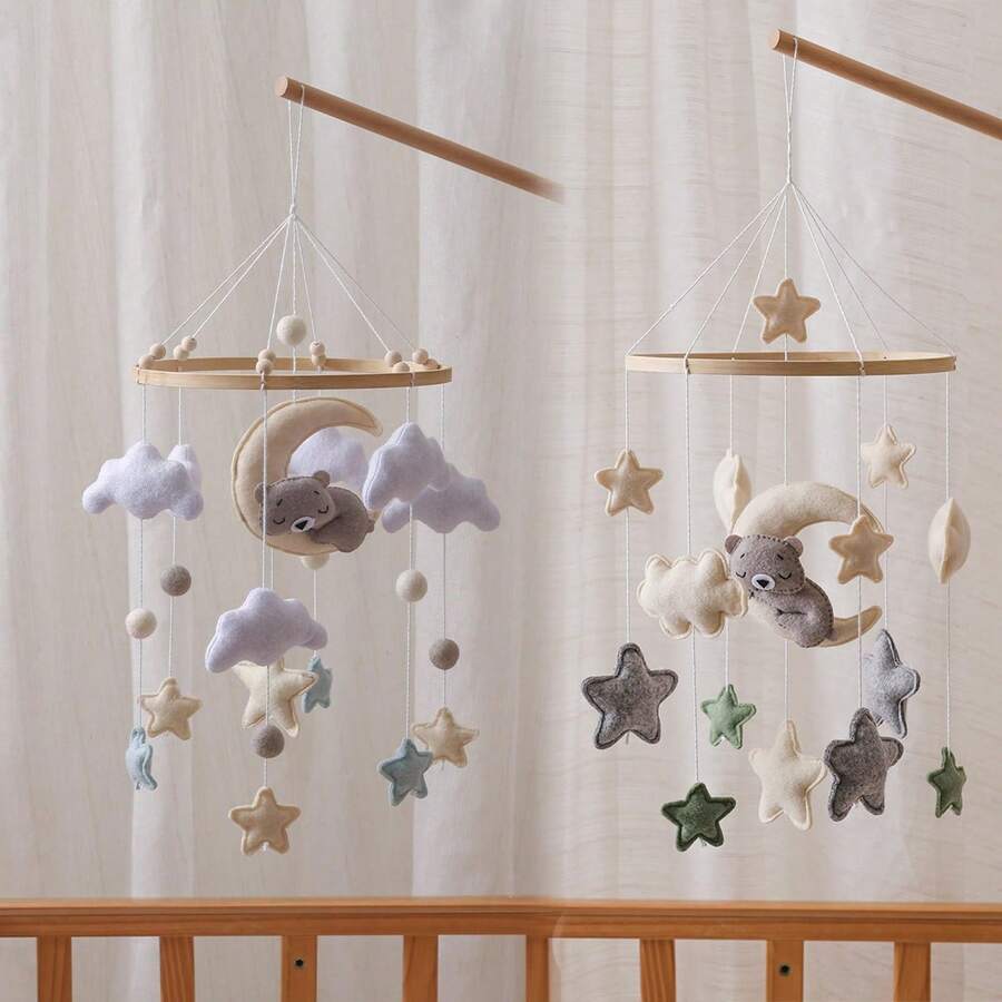 手工制作的绵羊、星星和月亮造型婴儿床铃，婴儿床挂饰，可爱动物造型玩具，益智玩具，提升手眼协调能力，预防近视，婴儿房装饰，多种颜色可选，新生儿摇铃玩具，亲子互动最佳礼物，生日、圣诞节礼物