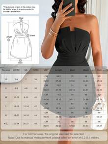 Women's Elegant Sexy Pleated Strapless Solid Color Dress Black - Black - View 3