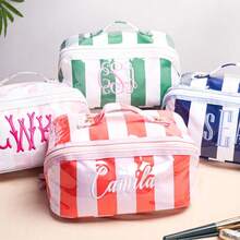 Personalized Embroidered Cosmetic Bag, Custom Waterproof Toiletry Bag, Striped Transparent Makeup Bag, Embroidered Travel Makeup Pouch, Personalized Large Capacity Toiletry Organizer - Multicolor - View 6
