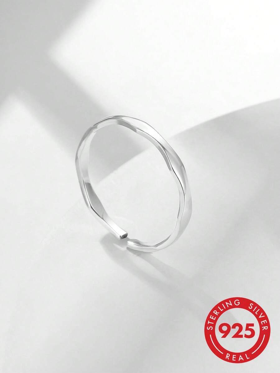HuooNew 1 pieza Anillo ajustable abierto de plata de ley 925 joyería unisex - Plateado - Ver 1