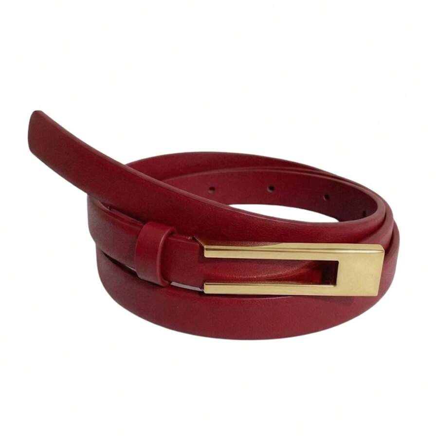 Women's Thin Synthetic Leather Belt, Elegant Fashion, Sophisticated Gold Buckle, 1.5cm - Paulina - 紅色 - 查看 1