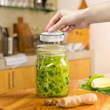 4 piezas/10 piezas Pesos de vidrio para fermentación con asa de agarre fácil, adecuados para tarros de boca ancha, tarros de especias, utensilios de cocina, tapas de recipientes de almacenamiento hermético, fermentación de queso - Ver 4