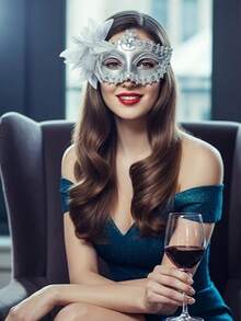 Masquerade Mask For Women, Black Venetian Masks Flower Lace Elegant Mardi Gras, Party Costume Accessories - Bạc - Xem 3