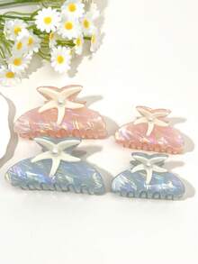 Presilha de cabelo feminina em formato de estrela-do-mar, feita de acetato com decoração de pérola, acessório de cabelo perfeito para o verão na praia, adequada para cabelos grossos e finos, presilha fofa para meninas, viagens e aniversários. - Multicolorido - Ver 2