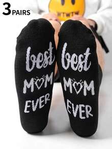 1/3 Pairs Unisex Black Mid-Calf Socks "Best Mom" Mid-Calf Socks, Mother's Day Gift, Interesting & Novel, Birthday Gift, Casual Daily Wear - Multicolor - View 9