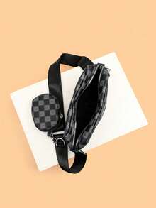 Bolso bandolera de unicolor para hombre, mini bolso de hombro para llaves, de cuero PU - Negro - Ver 2