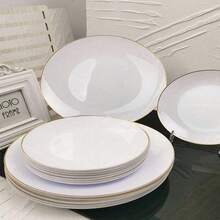 5/10/20/25/50pcs Premium Gold Rimmed Plastic Plates - Modern Minimalist Solid Color Gold Rim Round Plates, 7.5 Inch And 10.25 Inch Sizes, Suitable For Wedding Desserts, Appetizers, Parties, Banquets And Restaurants - White - View 3