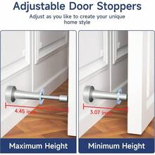 2Pcs Adjustable Door Stopper, 3.07-4.45in Aluminum Door Stoppers Bottom Of Door, Silver Door Stops Wall With Silicone Tip, Screw Adhesive Installation - 2 + Silver - View 3