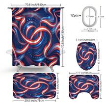 1 pieza/4 piezas Conjunto de cortina de ducha decorativa para el baño con estampado de bandera estadounidense y cinta, incluye 12 ganchos gratis, crea un ambiente festivo elegante, alfombra de baño, alfombra en forma de U y alfombra redonda para el inodoro, adecuado para todo tipo de escenarios en el baño - Cinta de la bandera estadounidense - Ver 10