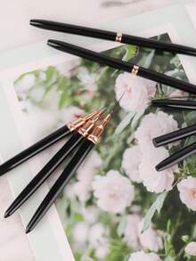 5 pièces Ensemble de stylos pour nail art, stylo extracteur de nail art ultra-fin à seringue, ensemble de pinceaux, stylo de peinture et de coloriage de fleurs japonaises, outils de nail art. - Noir - Voir 5