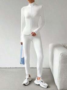 New Women's Slim-Fit All-In-One Set In Solid Color, Suitable Commuting, Dating And Family Gatherings. - White - View 9