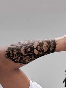 1-Pack - Semi-Permanent Herbal Tattoo Stickers: Waterproof, Long-Lasting, And Non-Reflective; Dark-Style Roaring Lion Head Sleeve Tattoo; Realistic Tattoo Stickers For Men; Lasts 7–14 Days - Multicolor - View 5