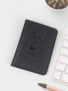 HOVI'S Black Faux Leather Card Holder - Embossed Pattern, Clear ID Window, Multiple Card Slots, Slim & Portable For Daily Use - Black - View 2