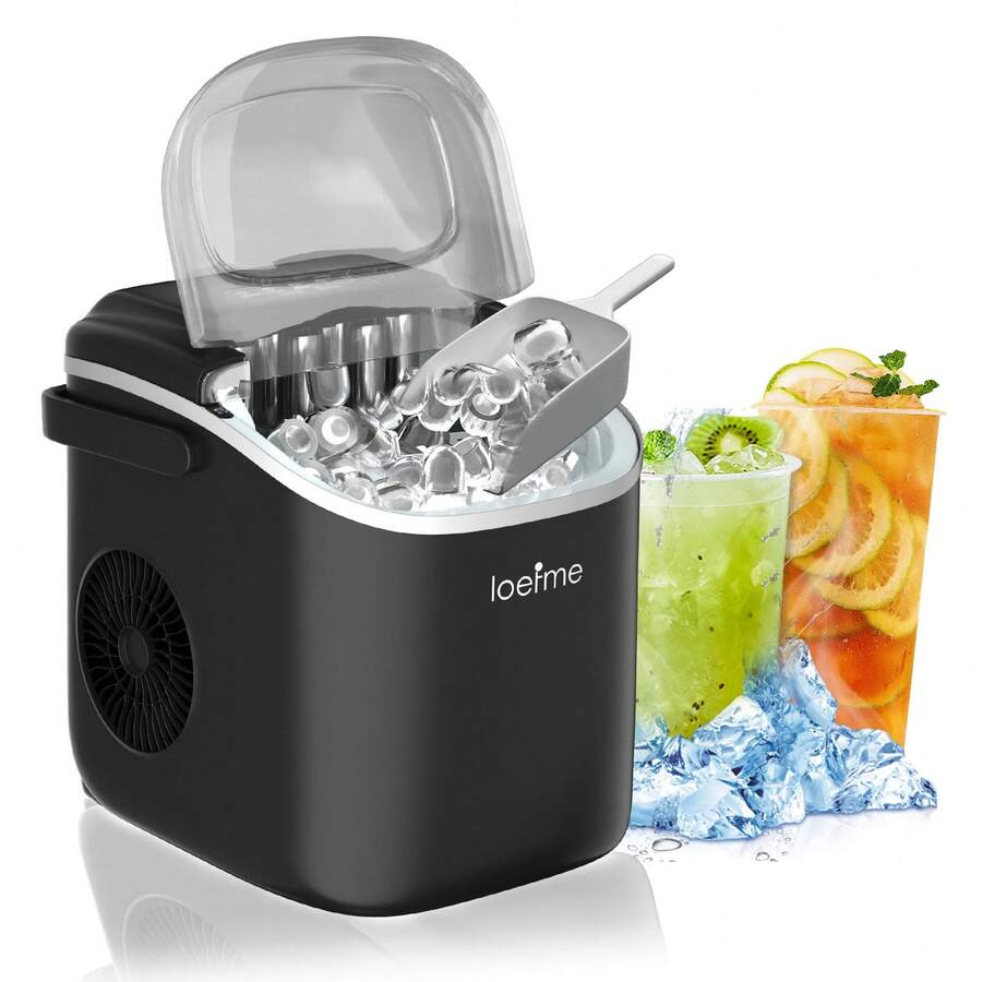 loefme 1.2L Countertop Ice Maker Machine Black Electric Automatic Icemaker - UK Plug(220-240V) - View 1