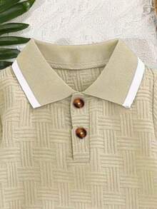 Set 2 buc. tricou polo jacquard și pantaloni scurți casual pentru bebeluși băieți, vară - Șampanie - Vizualizare 3