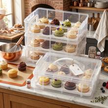 Four-Tier Cupcake Carrier With Handle, 48-Cup Clear Plastic Storage Container, Airtight Snap Lid Stackable Muffin Cake Box With Compartments - White - View 5