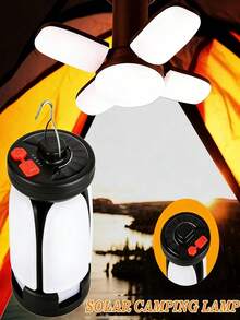 1件 6段可調光太陽能露營帳篷燈 - 雙重充電電源 - 附掛鉤方便攜帶 - 耐用且長效。適用於戶外露營、花園裝飾、緊急救援、徒步和登山照明工具。 - 可折疊 - 查看 3