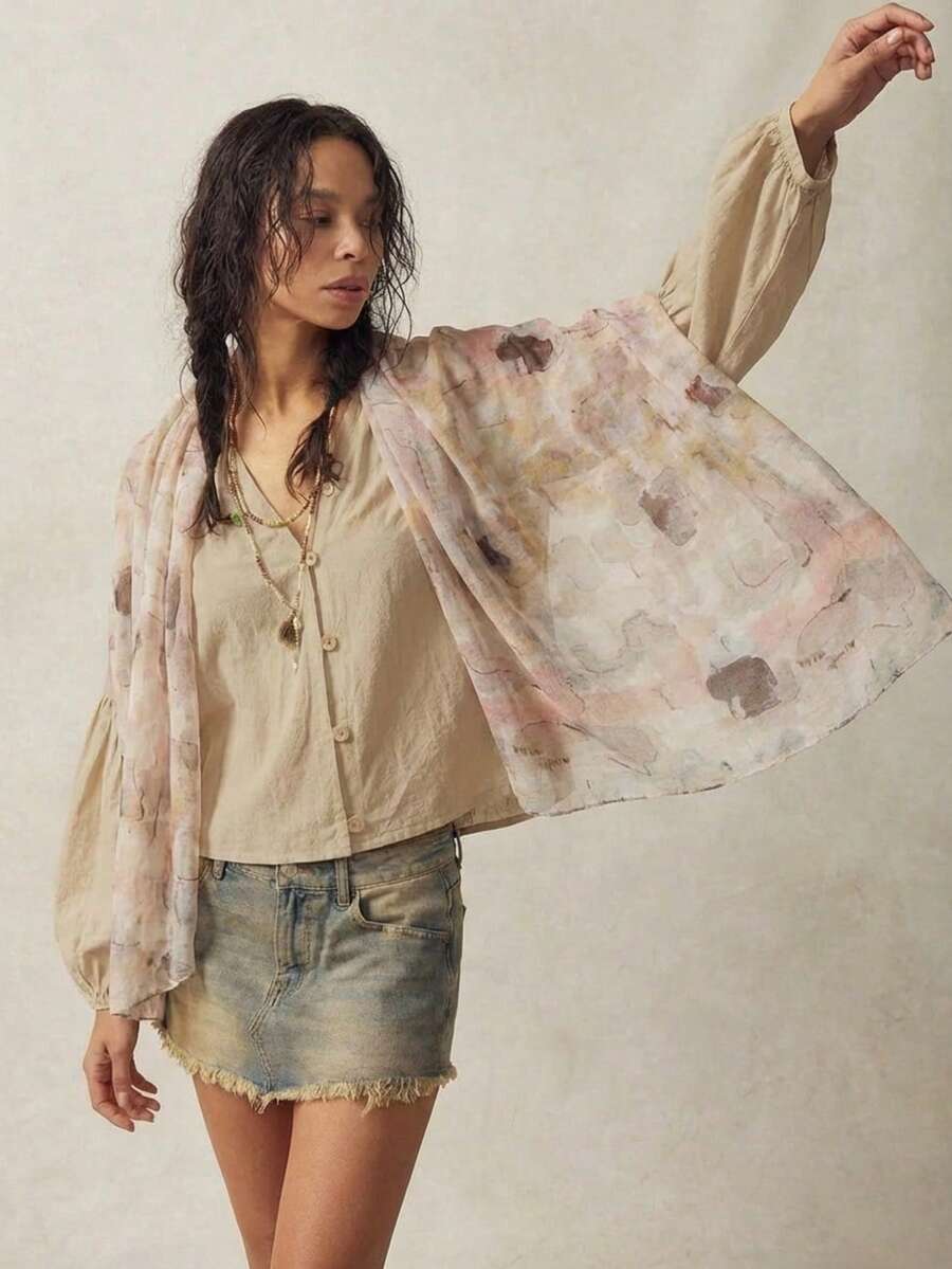 1 chiếc khăn choàng dài bằng vải chiffon họa tiết graffiti kiểu Bali dành cho nữ, kiểu dáng thời trang, đa năng, phù hợp cho các buổi đi chơi, dự tiệc và đi lại hàng ngày. - Nhiều màu - Xem 1