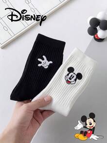 Disney 2双装正品迪士尼袜子，黑白条纹中筒袜，男女通用，适合夏季穿着。可爱卡通图案，时尚靓丽的白色迪士尼女袜。透气吸汗，休闲百搭，适合学生、成人，也可作为礼物或日常穿着。 - 彩色 - 查看 3