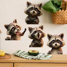 1 Set Of 4 Emoticon Pack Raccoon Windowsill Full Transparent Wall Stickers Self-Adhesive Home Soft Cute Funny Atmosphere Decorative Stickers - A - View 7