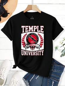 Casual College Style Women's T-Shirt Temple University Owls Logo Design For Everyday Wear And School Spirit Perfect Gift For Students And Alumni - màu đen - Xem 2