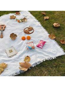 1pc Portable Thick Picnic Blanket, White Camping Mat, Beach Towel, Comfortable Cozy Sofa Throw, Outdoor Garden Tent Pad, Waterproof & Warm, Home Decor, Photography, Anti-Tear, Versatile Blanket/Tablecloth/Wall Hanging - Trắng - Xem 4