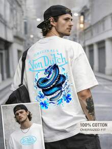 Graphic T-Shirt Vons Dutch Logo Blue Dragon Print Everyday Casual Streetwear Machine Washable Regular Fit All Season Top Weekend Outfit Playful Fashion Durable Shirt Short Sleeve Shirt - trắng - Xem 2