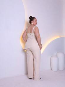 Women's Plus Size Tailored Set Consisting Of A Blouse And Wide-Leg Trousers C3090-2 - 米色 - 查看 2