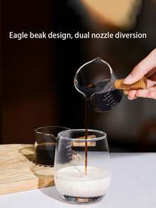 1pc Italian Espresso Extraction Measuring Cup With Scale, Glass Measuring Cup With Wooden Handle, Small Creamer - Multicolor - View 8