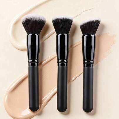 3pcs Professional Face Makeup Brush Set, Including Powder, Blush, Highlighter, Contour, Foundation, Concealer Brushes, Soft Nylon Bristles, Suitable For Makeup Beginners, Portable Travel Size, Great Gift