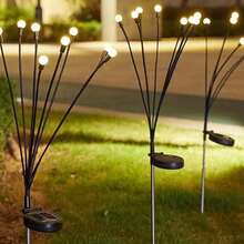 2/4-Piece Solar-Powered Firefly String Lights,8 Lights, IP65 Waterproof Rating, Solar Decorative Lighting For Patios And Yards, Outdoor Garden Path Lights,Made Of Weather-Resistant Plastic, Easy To Install (Mounting Accessories Included) - 暖白光 - 查看 10