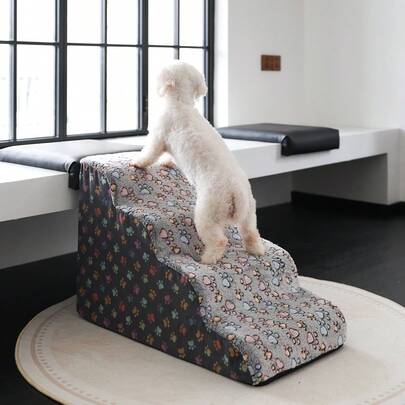 1pc Pet Stairs, Flannel Fabric Small Dog Stairs, Strap Handle Design, Easy To Move Dog Stairs, Bed/Sofa/Chair Ramp For Medium Pets, High Resilience Foam Steps, Help Small Dogs & Elderly Cats Climb Up Easily, 7 Colors Available, 3/4/5 Levels