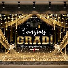 1pc Graduation Backdrop Class Of Congrats Grad Banner Black And Gold Graduation Party Decorations Large Congratulations Graduate Background School Prom Party Backdrop Photo Booth Props 2026 Congrats Grad Backdrop - View 4