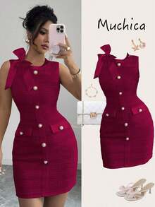 Women Mini Dresses - Burgundy - View 1