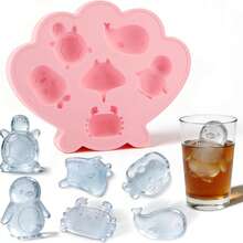 Forma de silicone com 6 cavidades em formato de desenho animado de vida marinha, fácil de limpar, perfeita para decorar bebidas no verão e também para assar. - Baby Rosa - Ver 1