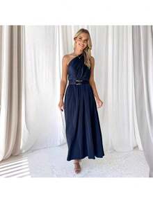 Women's One-Shoulder Maxi Dress - Brown - View 3