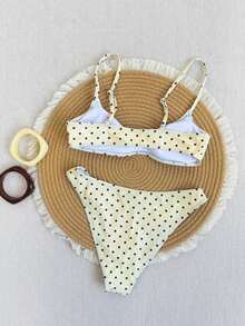 Swim Mod Elegant Vacation Bohemian Navy Blue & White Polka Dot Adjustable Strap V-Neck Sexy Bikini Set - Nhiều màu 12 - Xem 2