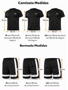 Kit 3 Camisetas Camisas Dry Fit + 3 Bermudas Shorts Masculino Dupla - Preto, branco e cinza - Visão 4