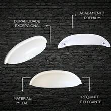 Puxador de Gavetas Móveis Armários Guarda Roupas Portas Cozinha Banheiro Metal Concha - Branco - Visão 5