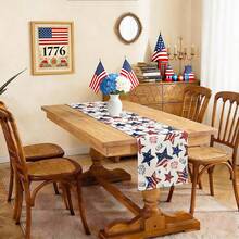 1pc Patriotic American Flag & Fireworks Print Table Runner, 4th Of July Independence Day Desktop Decor, Red White Blue Star American Table Cloth Suitable For Kitchen Dining Room, Patriotic American Home Decoration - Multicolor - View 6