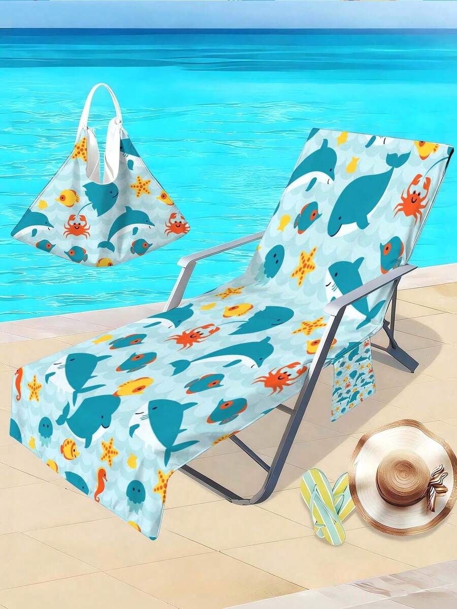 1 pieza Toalla de playa con diseño de animal marino - Suave, de secado rápido, de tela tejida súper absorbente, adecuada para viajes, yoga, natación y picnic | Diseño ligero y moderno en marrón y beige, esencial de playa | Toalla súper absorbente, manta de playa, funda para silla de playa