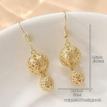 Fashionable Gold Wire Double Ball Dangle Earrings, Textured Gold Ball Pendant Rings, Handmade Gold Wire Ball Pendant Earrings - Gold - View 3