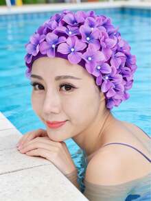 1pc Adult Women Swimming Cap, Double-Layer Twist Flower Swim Hat, Comfortable Non-Tight Ear Protection, Must-Have Swim Cap For Beach And Pool, Suitable For Lightweight, Soft, Stylish Swim Hat, Perfect For Swimming, Pool Parties, Water Activities - Multicolor - View 17