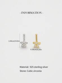 1件S925纯银镶嵌立方氧化锆花朵鼻钉，立方氧化锆鼻钉，迷你立方氧化锆花朵鼻钉，男女通用鼻环，不锈钢低过敏性，金色鼻钉，独特时尚，简约百搭，适合男女日常佩戴 - 彩色 - 查看 2